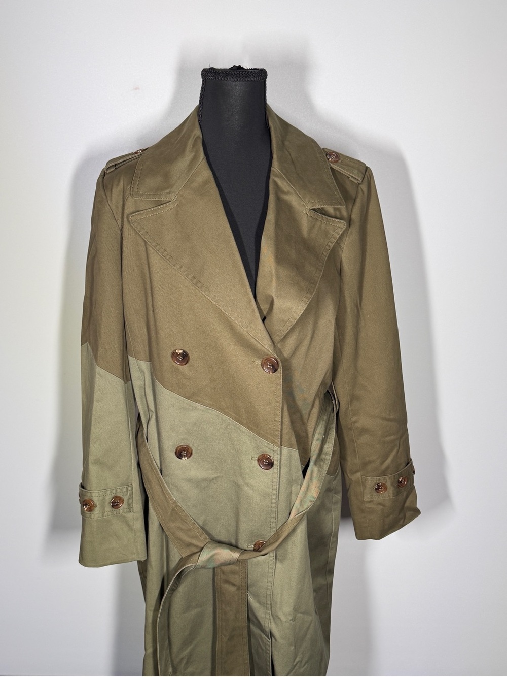Nordstrom Olive Two-Tone Double-Breasted Trench Coat